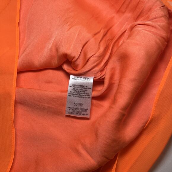 HELMUT LANG Silk Blend Layered Sleeveless Dress Orange Chroma Drape Womens 8 EUC - Picture 9 of 12